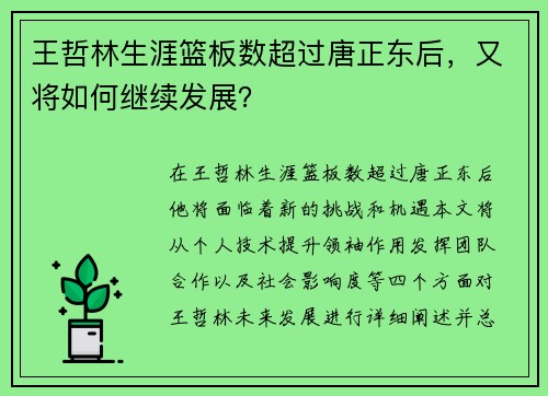 王哲林生涯篮板数超过唐正东后，又将如何继续发展？